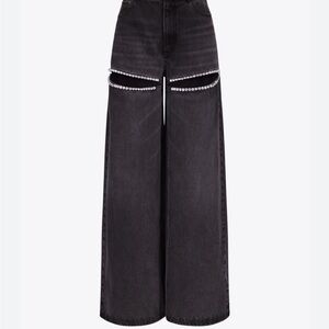 Black Wide-Leg Area Jeans with Stone Detailing